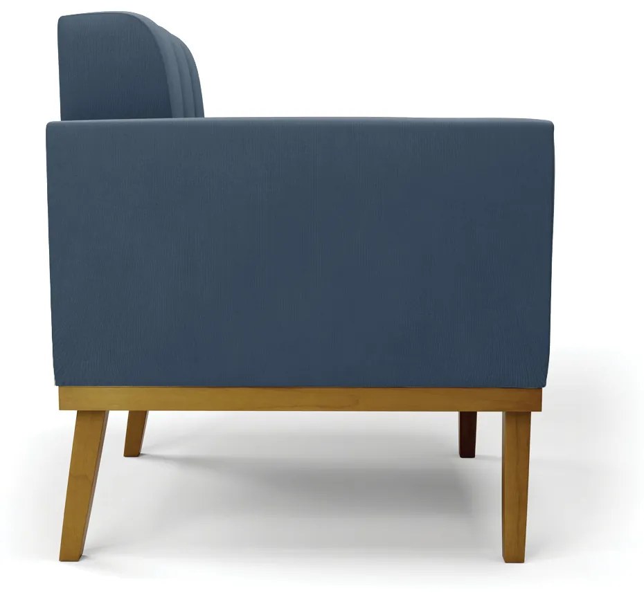 Poltrona Sala Decorativa Kit 2 Elisa Base de Madeira Castanho Suede D03 - D'Rossi - Azul Marinho