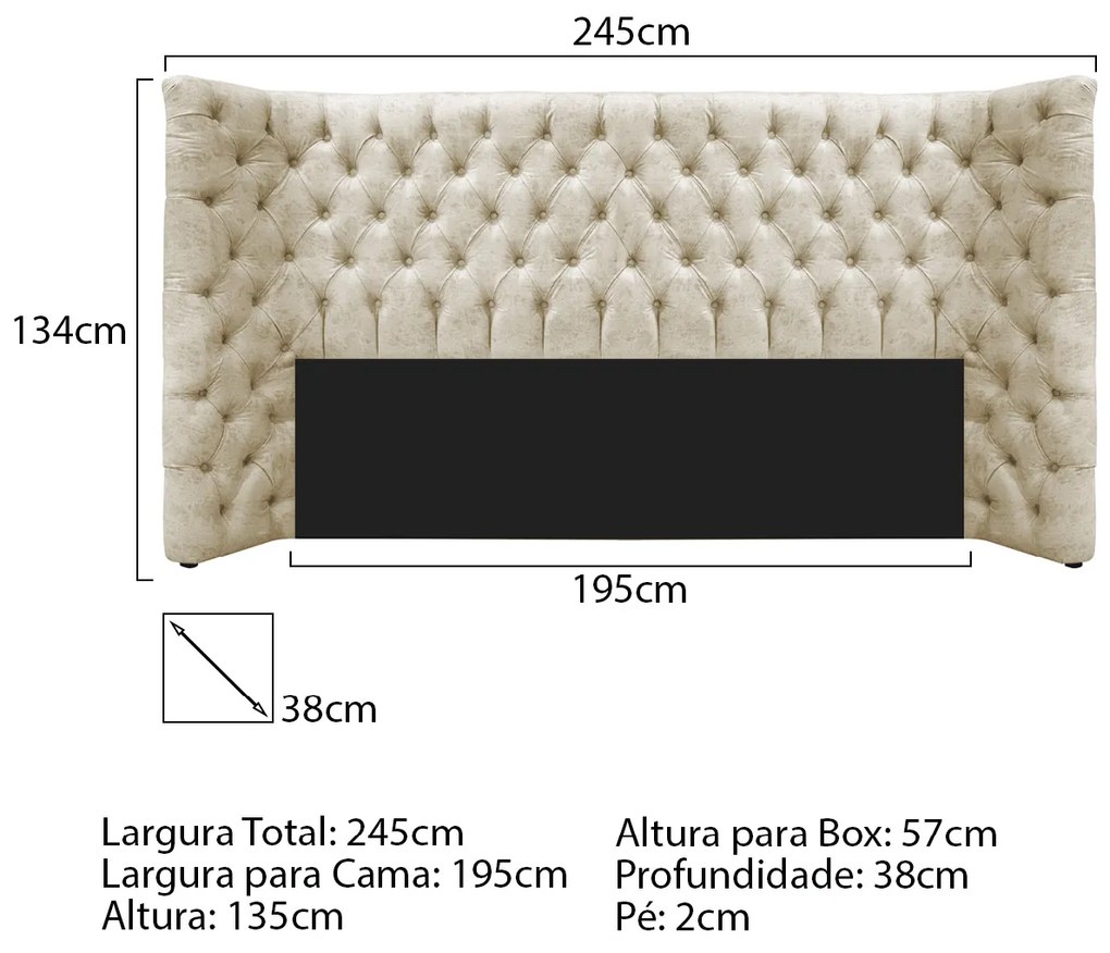 Cabeceira King Everest P02 195 cm para cama Box Linho - ADJ Decor