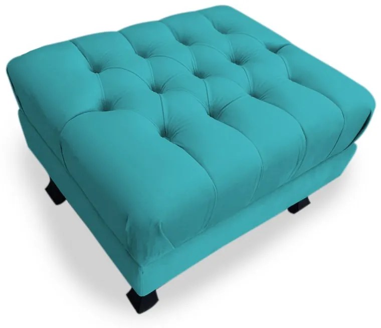 Puff Baú Decorativo Luis XV Capitonê 60x50cm Suede Turqueza - Sheep Estofados - Água