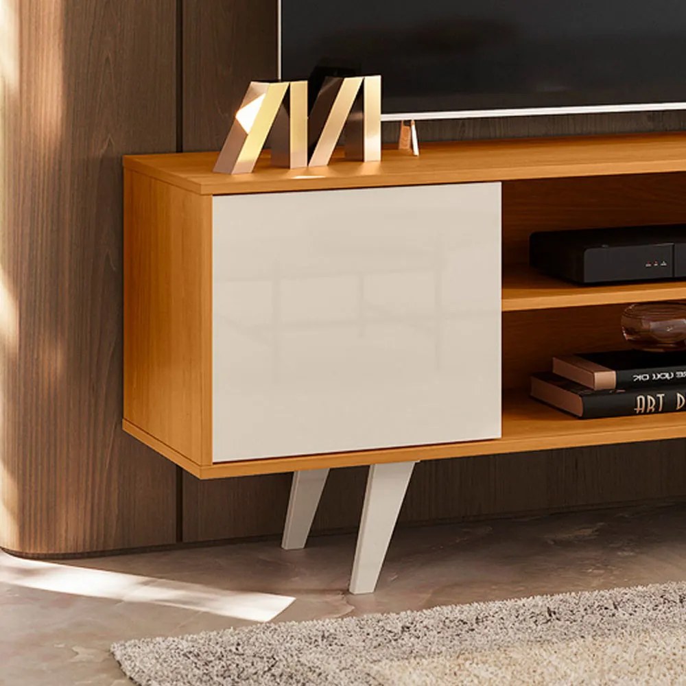 Rack TV 50 Pol 136cm Bancada para Sala Korelli Cinamomo/Off White M20 - D'Rossi