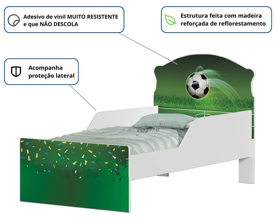 Mini Cama Infantil 153,2x79cm com Proteção Lateral Personagens K02 - D'Rossi - COPA FUTEBOL