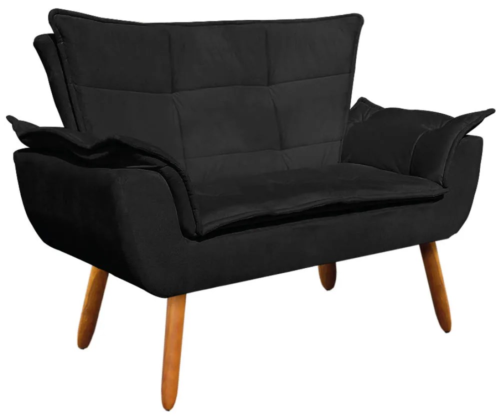 Sofá Namoradeira e Poltrona Giratória MM30 Opala Suede D03 - D'Rossi - Preto