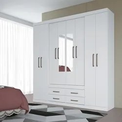 Guarda Roupa Casal Com Espelho 8 Portas 4 Gavetas Nápoles Branco - San