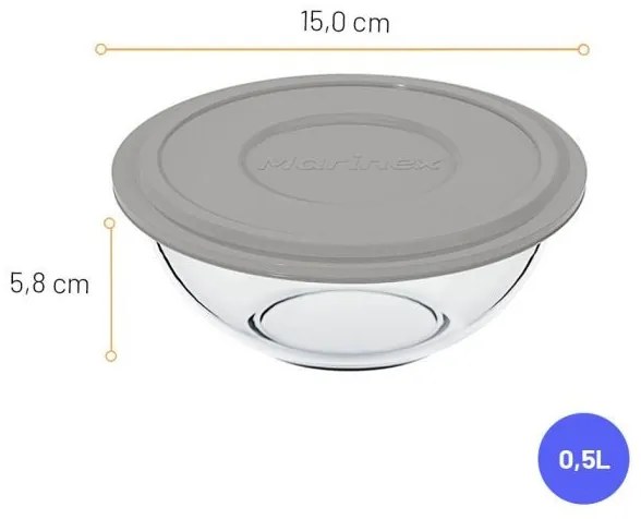 Tigela com Tampa Plástica Marinex Plus 500ml
