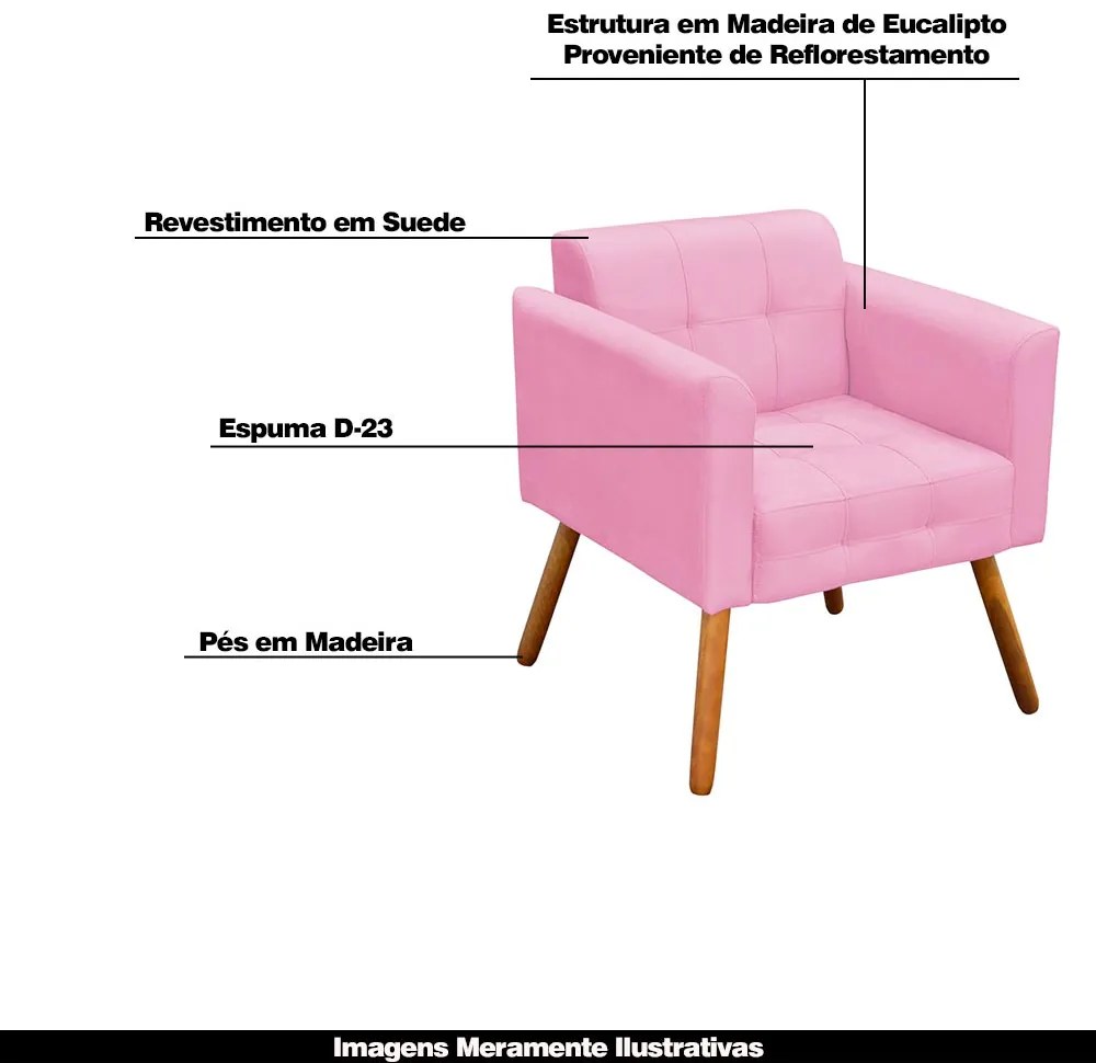 Poltrona Decorativa Pés Palito Karen Suede Rosa G19 - Gran Belo