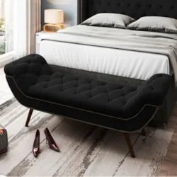Puff Recamier Calçadeira 160cm Pés Palito Madeira Vêneto Z37 Veludo Pr