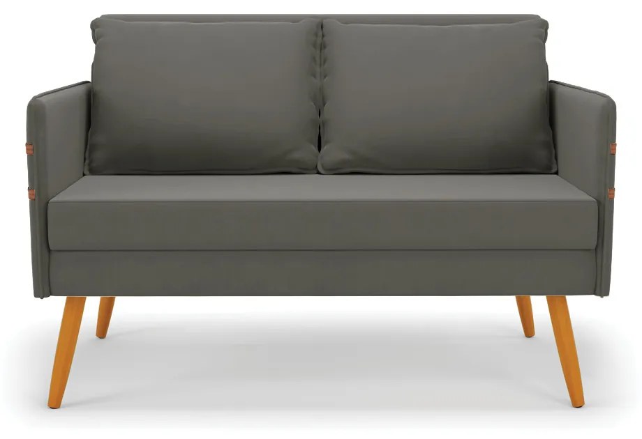 Kit 1 Namoradeira 02 Lugares e 2 Poltronas Mari Suede Grafite Pés Palito Castanho - D'Rossi