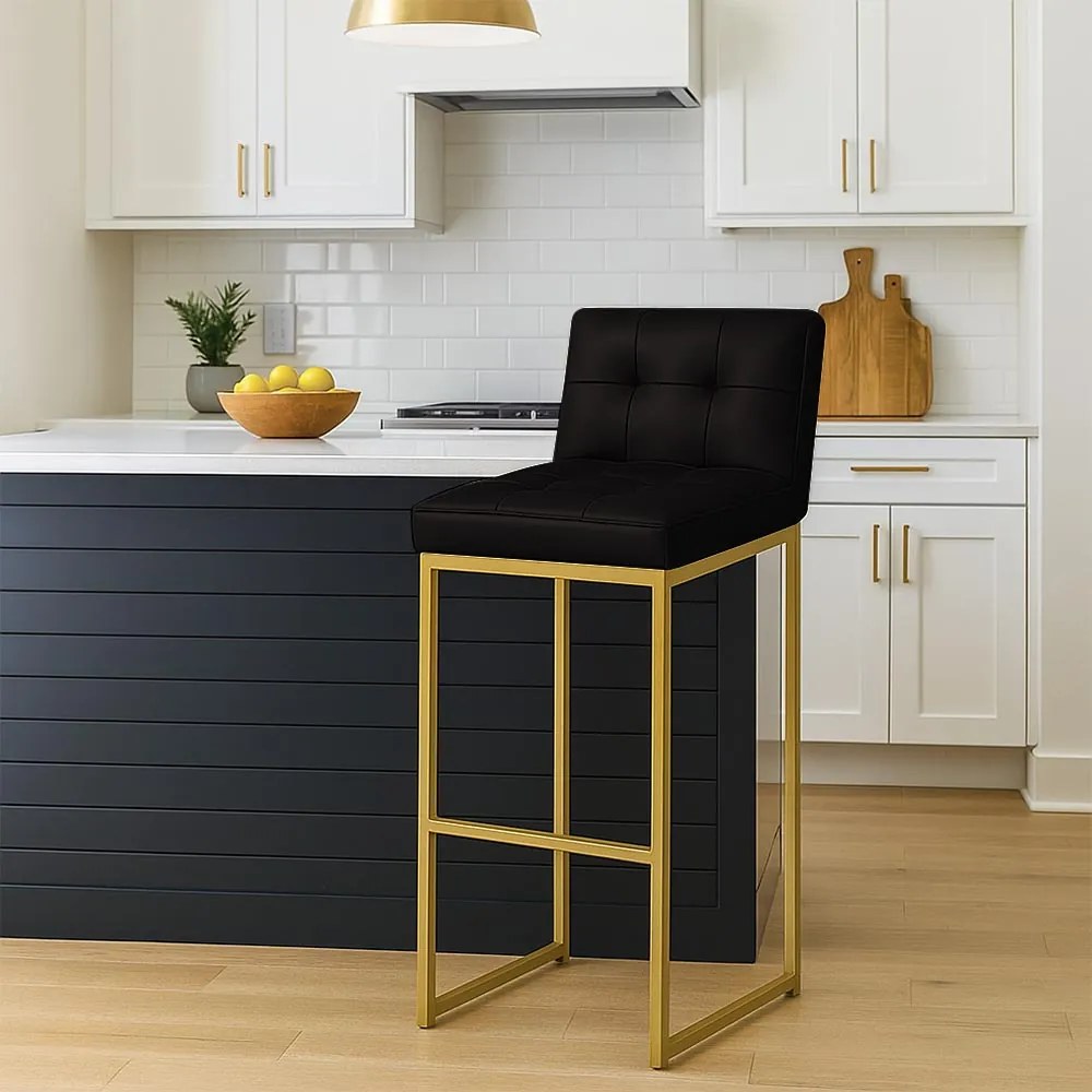 Banqueta Cozinha Alta com Encosto Industrial Dourado Lirina PU C05 - D'Rossi - Preto