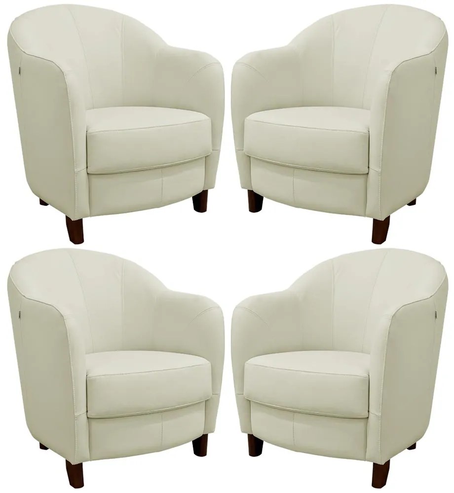 Kit 4 Poltronas Decorativas Sala de Estar Pés Madeira Kairós Couro Off White G03 - Gran Belo