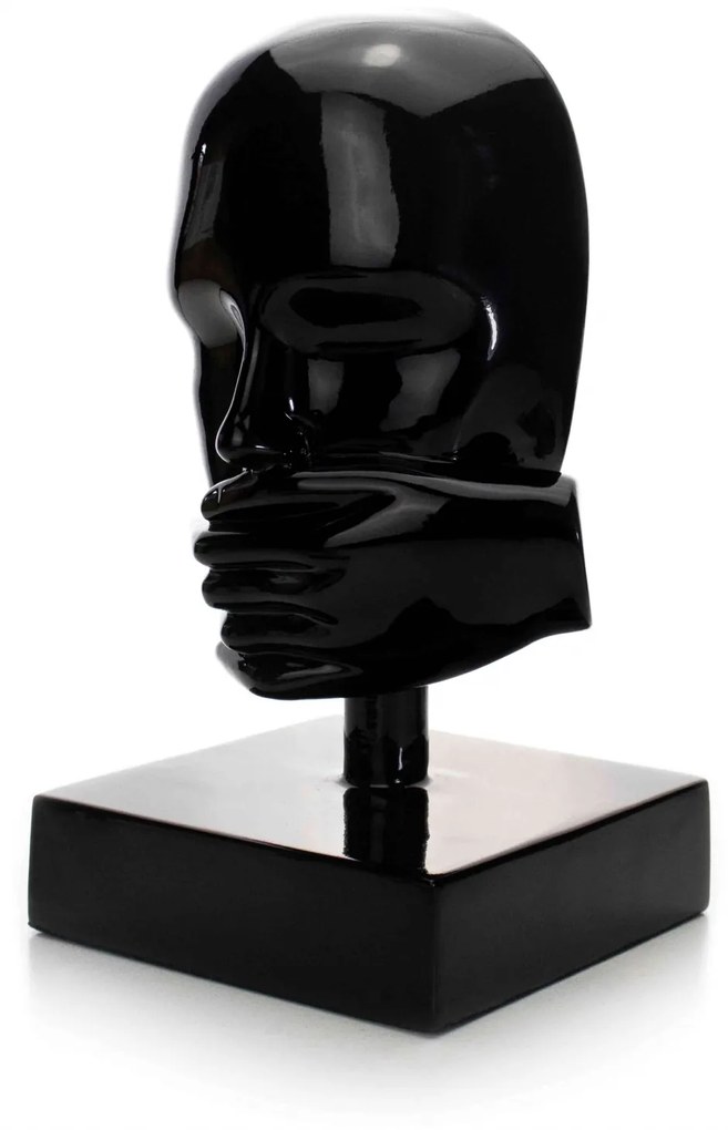 Escultura Decorativa Rosto Silêncio Em Cerâmica Preto 25x15 - D'Rossi