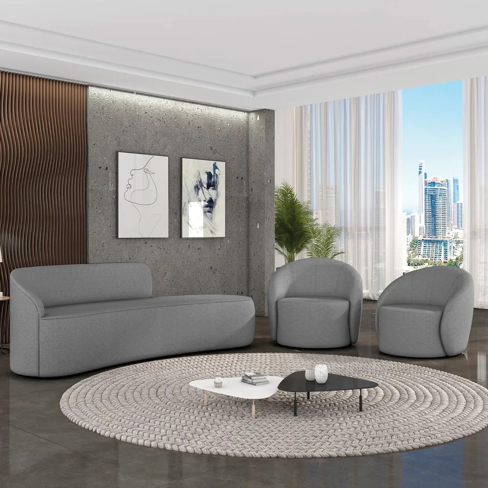 Sofá 4 Lugares Orgânico 220cm Morgan e 2 Poltronas Lua Linho Grafite