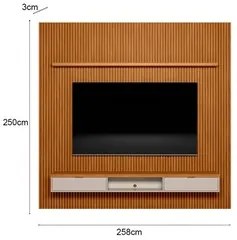 Painel Ripado para TV 75 Pol. com Bancada 258cm Prime Plus L06 Nature/