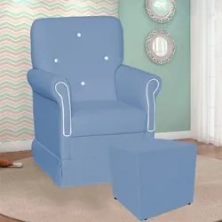 Poltrona de Amamentação Balanço e Puff Suzí Sintético Azul Bebê/Branco
