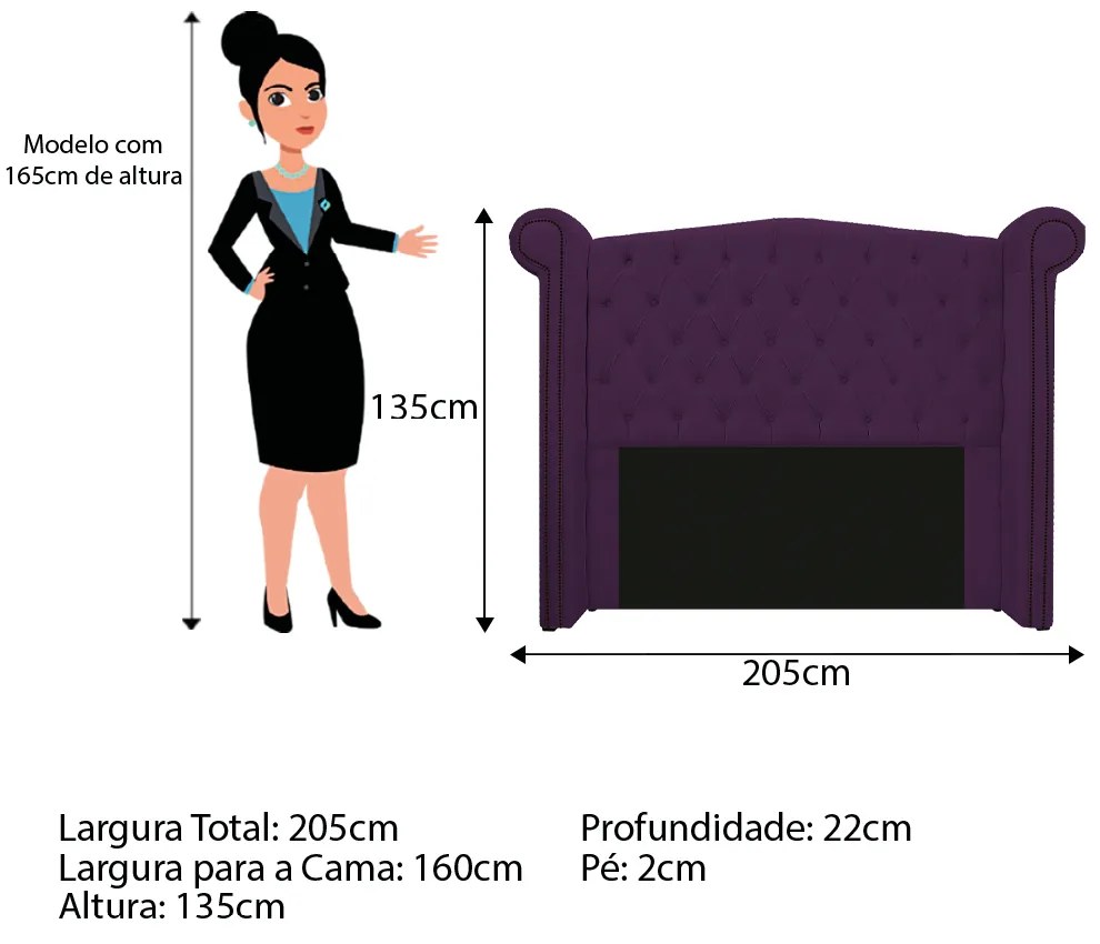 Kit Cabeceira e Calçadeira Veneza 160 cm Queen Size Suede Roxo - ADJ Decor