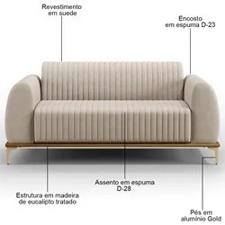 Sofá 150cm 2 Lugares Base Gold Molino D06 Suede C-309 Bege - Mpozenato