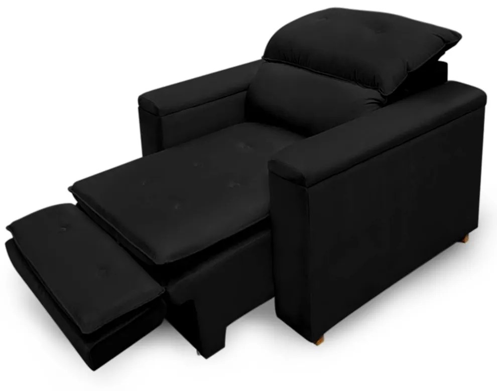 Poltrona Reclinável Retrátil Onix Veludo Preto - Sheep Estofados - Preto