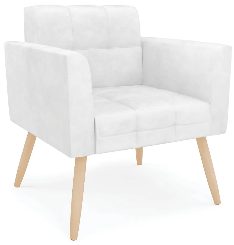 Kit 1 Sofá Namoradeira e 2 Poltronas Elisa Corano Pés Palito Natural - D'Rossi - Branco