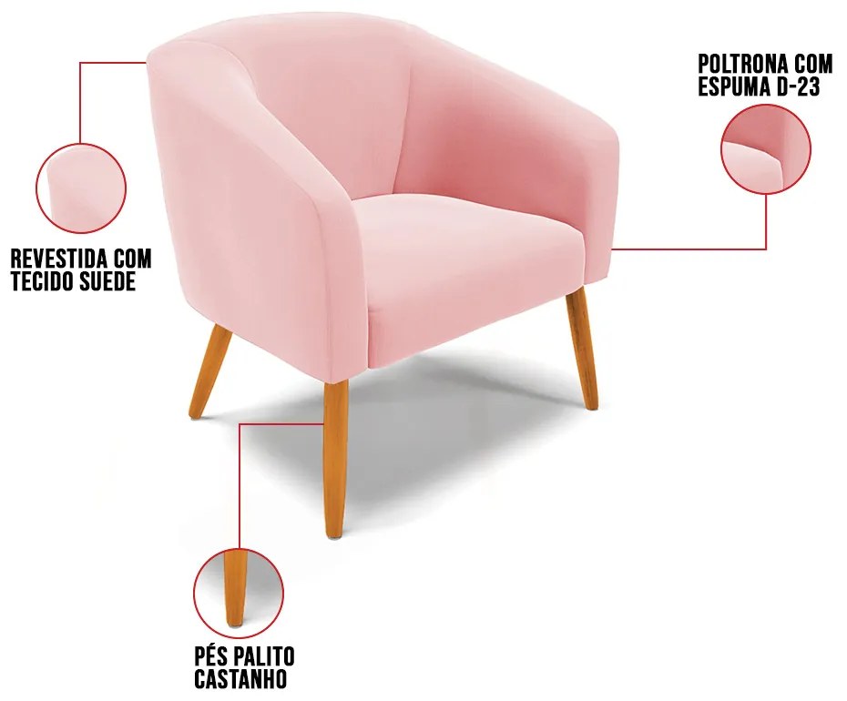 Cadeira Sala de Jantar Pé Palito Castanho Stella Suede D03 - D'Rossi - Rosa Bebê