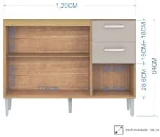 Balcão de Cozinha para Pia 120cm 3 Portas 2 Gavetas Livy Z46 Damasco/O