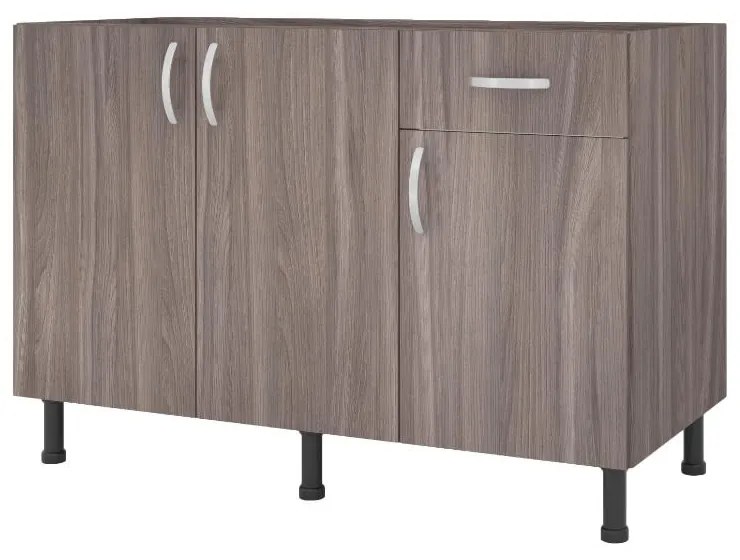 Balcão Viena Cozinha 120cm 3 Portas 1 Gaveta Cinza Carvalho