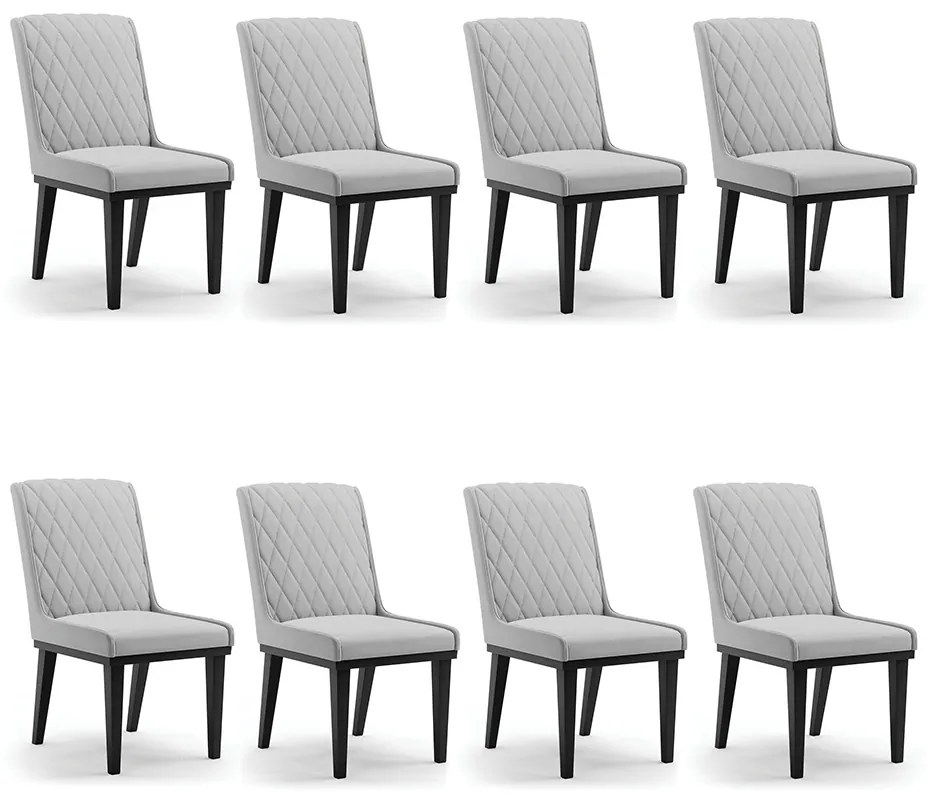 Cadeira Sala de Jantar Base Madeira Preto Kit 8 Sofia Suede D03 - D'Rossi - Cinza