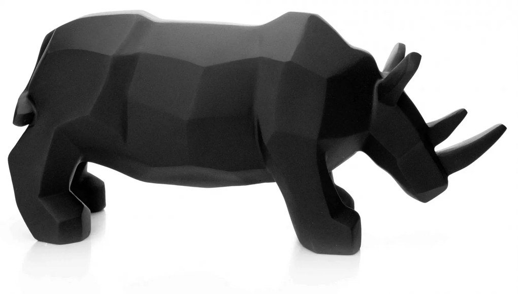 Escultura Decorativa Rinoceronte Em Resina Preto Mate 15,5x31cm - D'Rossi