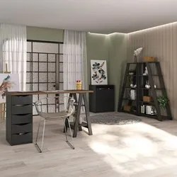 Conjunto Escritório Home Office 3 Peças Stela A06 Nogal/Preto - Mpozen