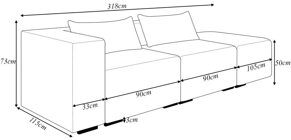 Sofá Versátil Sala de Estar Atlanta 318cm Modulado Bouclê Branco G52 - Gran Belo
