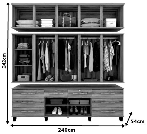 Guarda Roupa Triplex Diamante Com Espelho Nature/Off White - J&A Móveis