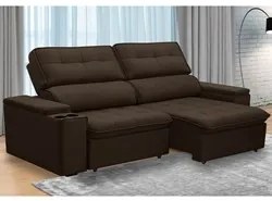 Sofá Retrátil Reclinável 3 Lugares 210cm Ginevra F05 Veludo Marrom - M