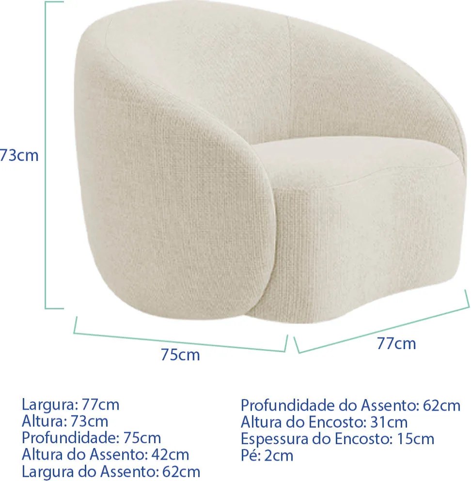 Kit Divã Recamier Orgânico França 250cm Lado Direito e 2 Poltronas Amore Bouclé