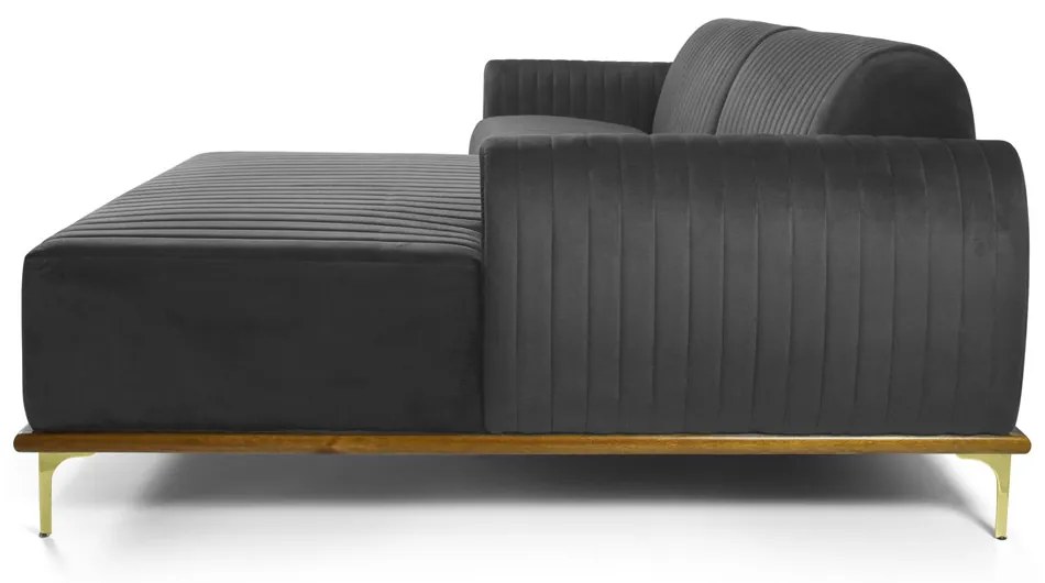 Sofá 3 Lugares Lisboa D07 com Chaise Direita 230cm Veludo Cinza - D'Rossi