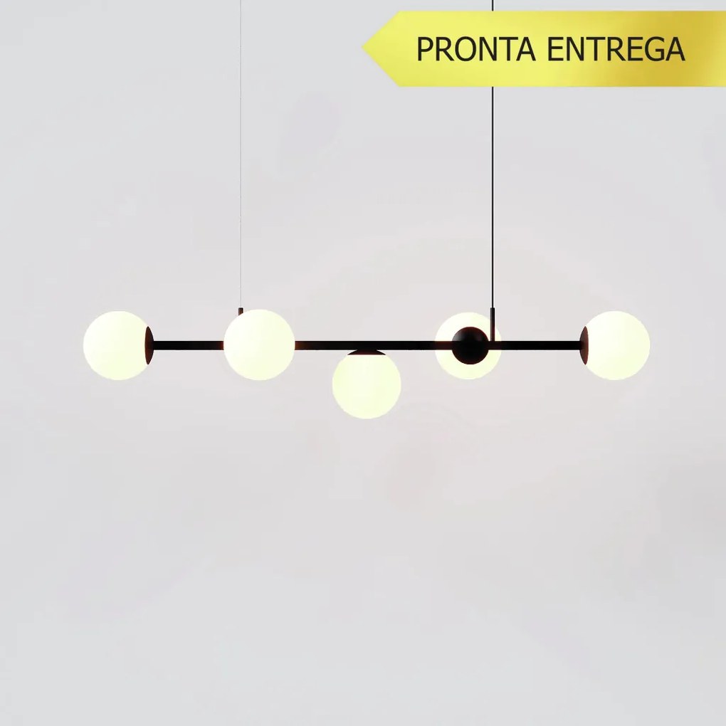 Pendente Jabuticaba Linear Small Retângular 26X20X98Cm Alumínio E Glob... (PRETO, FOSCO)
