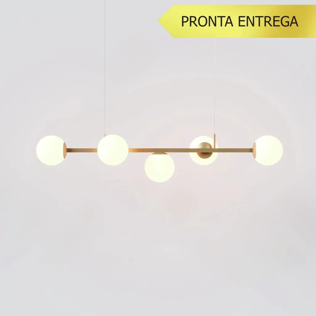 Pendente Jabuticaba Linear Small Retângular 26X20X98Cm Alumínio E Glob... (COBRE, FOSCO)