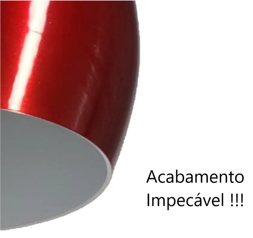 Lustre Pendente Cilíndrico em Alumínio Vermelho Branco - Bivolt