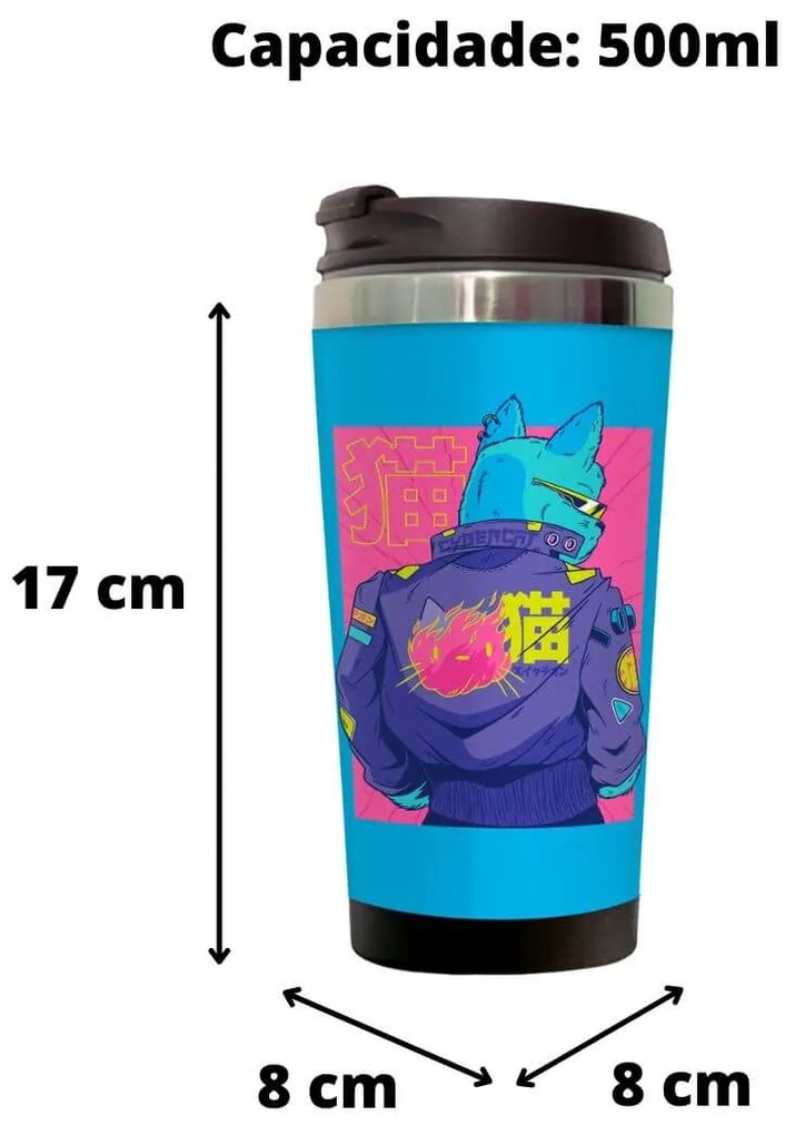 Copo Térmico 500ml Inox Cyberpunk Cat