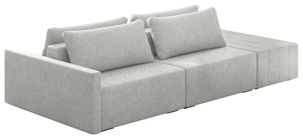 Sofá Ilha Modulado Puff Lateral Base Madeira Milos 252cm Linho Cinza Claro G33 - Gran Belo