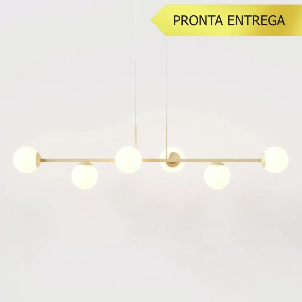 Pendente Six Retângular 124X25,5X27Cm Alumínio E Globo Ø12Cm Fosco 6Xg... (CINZA FOSCO, FOSCO)