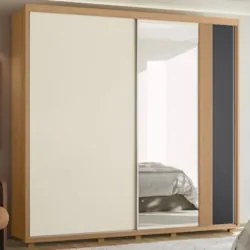 Guarda Roupa Casal 240cm com Espelho Aline Flex A02 Off/Titanium - Mpo