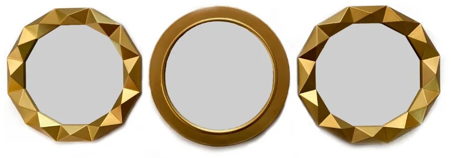 Kit 03 Espelhos Decorativo Moldura Redonda Dourado - D'Rossi
