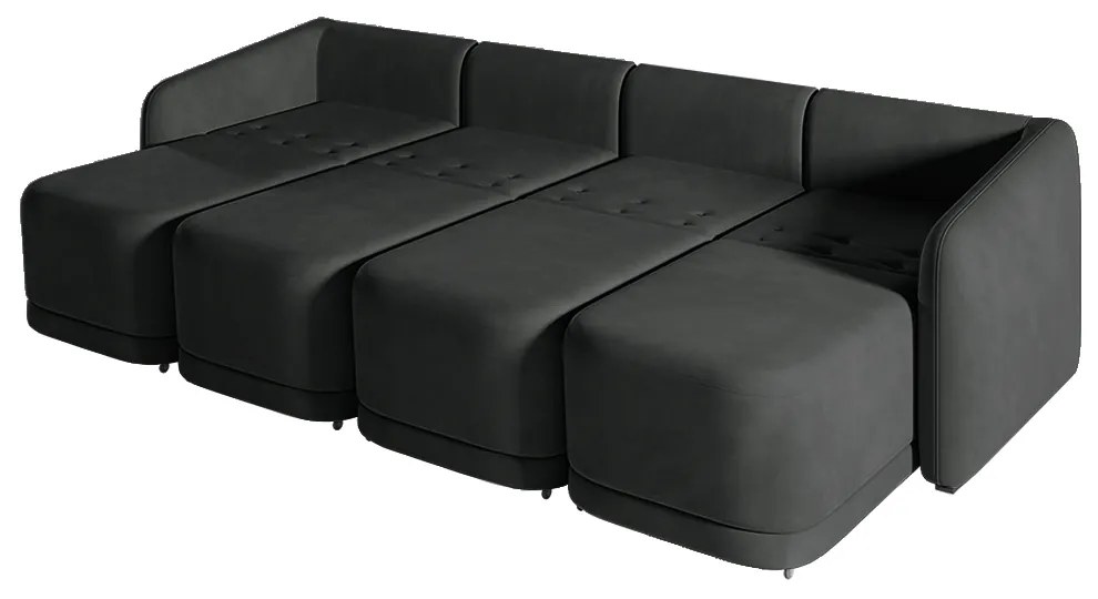 Sofá Cama Modulado Retrátil e Reclinável Decorativo Varsóvia 436cm Veludo Cinza Chumbo G33 - Gran Belo