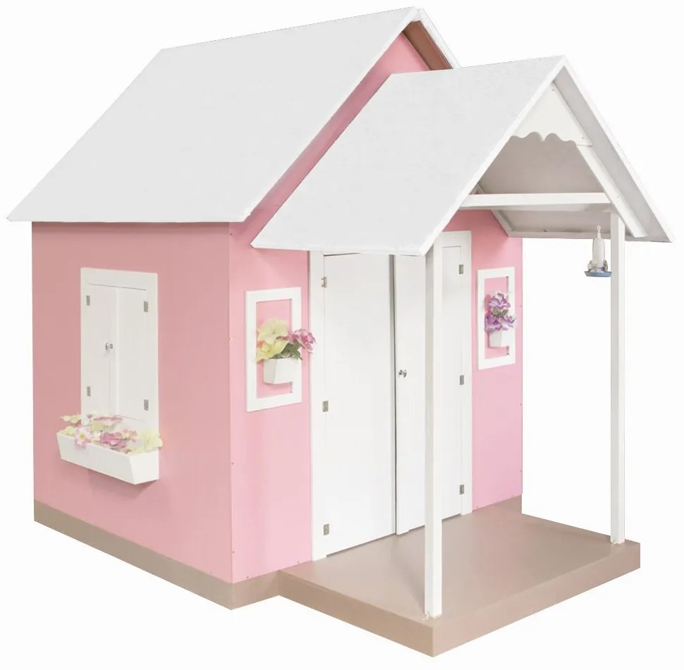 Casinha de Brinquedo Artesanal MDF com Telhado Branco/Rosa L12 - Gran Belo