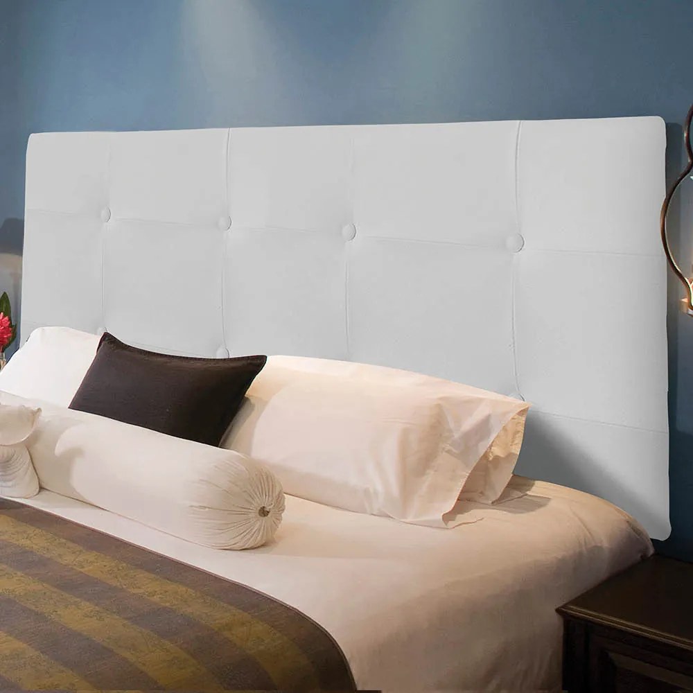 Painel Luna Para Cama Box King 193 cm Corino Branco - D'Rossi