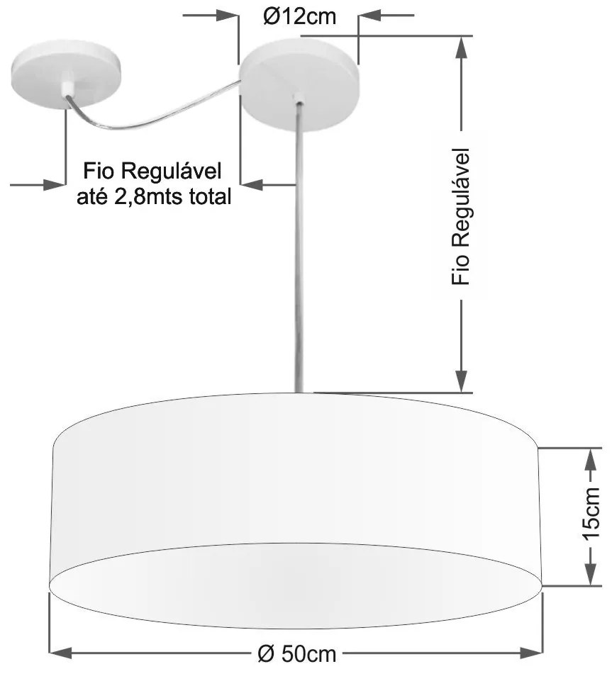 Lustre Pendente Cilíndrico Com Desvio De Centro Md-4259 Cúpula em Tecido 50x15cm Café - Bivolt