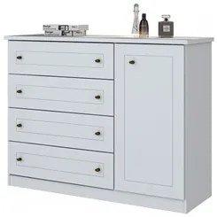 Cômoda Infantil 1 Porta 4 Gavetas Americano Branco HP - Henn