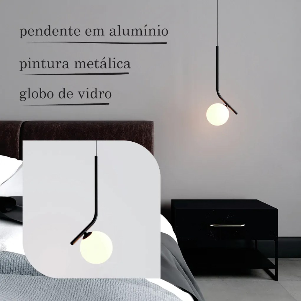 Pendente Angular Globo Ø12Cm C/ Rosca Alumínio 1Xg9 - Qimporta Pd2357 (BRANCO, FOSCO)