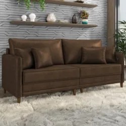 Sofá 2 Lugares Living 172cm Pé Madeira Zoe Sintético Marrom Z08 - Mpoz