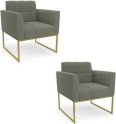 Poltrona Sala Base Industrial Dourado Kit 2 Ana Bouclé Menta - Ibiza