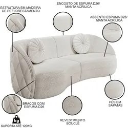 Sofá Decorativo com Almofadas 3 Lugares 288cm Tressê Zion M22 Boucle B