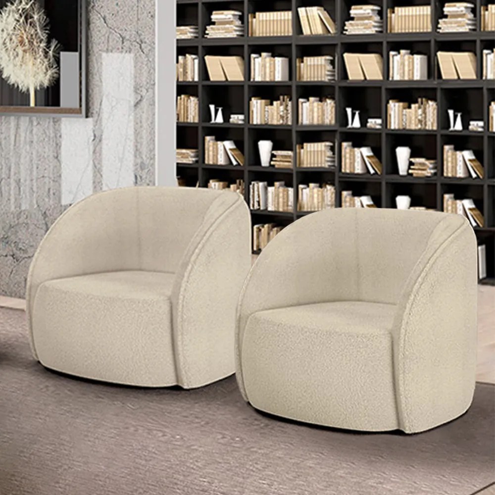 Kit 2 Poltronas Decorativas Sala de Estar Clarke Bouclê Bege G45 - Gran Belo